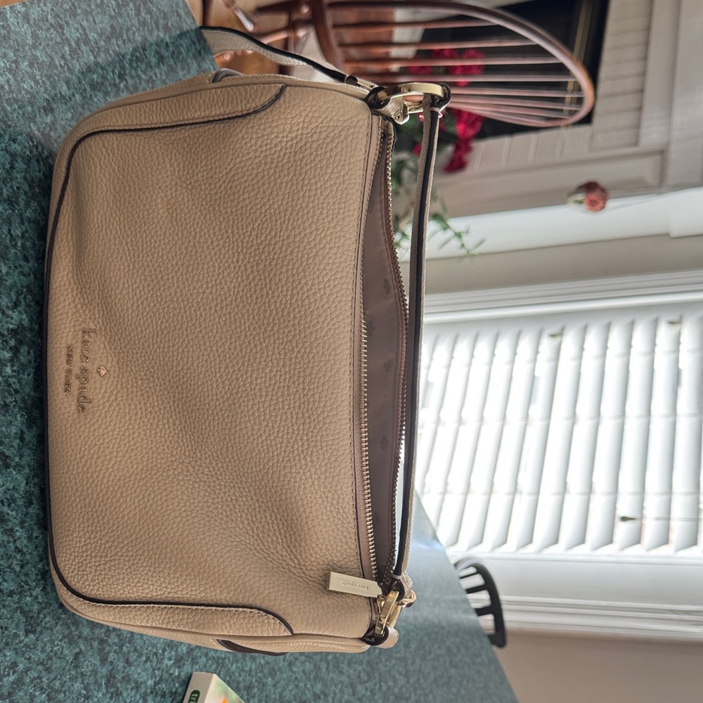 kate spade Taupe Pebbled Leather Shoulder Bag with Gold Hardware